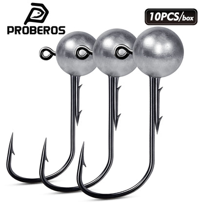 PROBEROS JIG058 10pcs round ball lead jig head hooks set with dual bait keepers