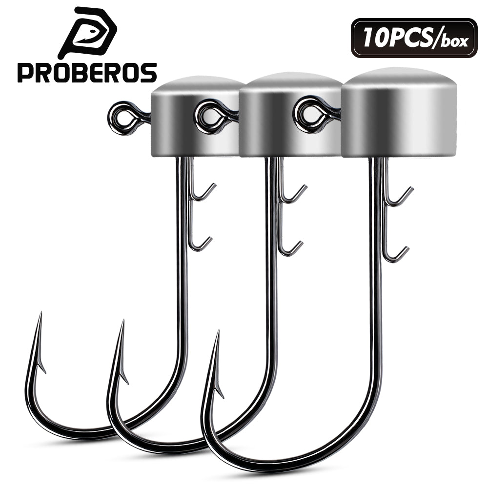PROBEROS JIG059 10pcs cylinder round top lead jig head hooks set for bass fishing