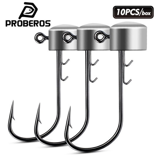PROBEROS JIG059 10pcs cylinder round top lead jig head hooks set for bass fishing