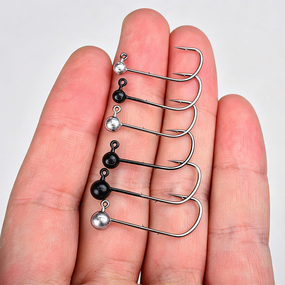 Handhold real shot of Proberos JIG060 lead head hooks assortment in hand