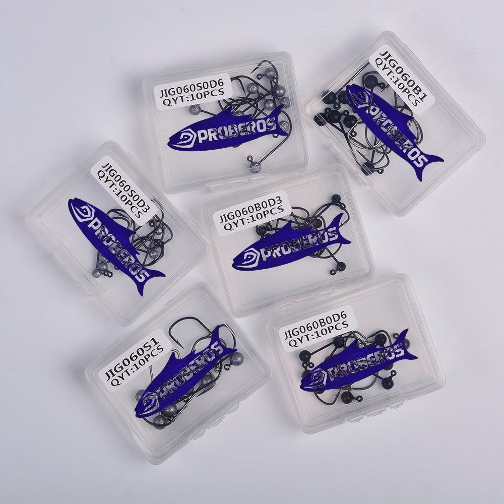 Proberos JIG060 round lead head jig hooks 10pcs in clear PP plastic box