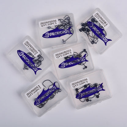Proberos JIG060 round lead head jig hooks 10pcs in clear PP plastic box
