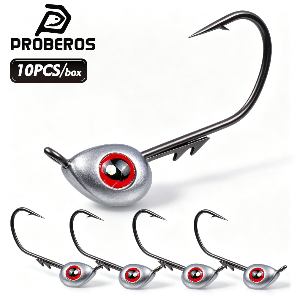 PROBEROS JIG062 3D Fish Eye Lead Jig Head Hooks 10Pcs Box Packaging