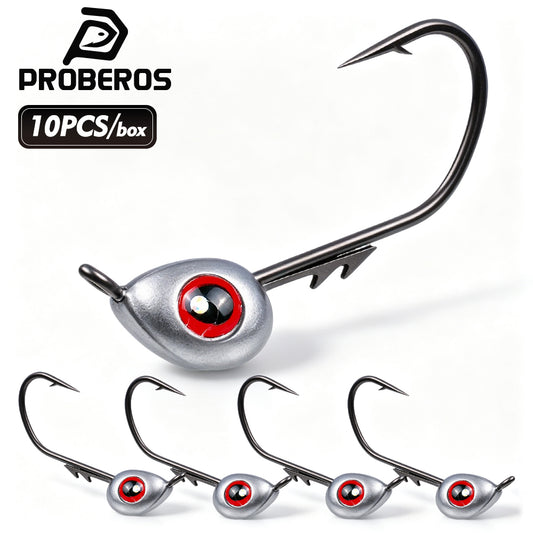 PROBEROS JIG062 3D Fish Eye Lead Jig Head Hooks 10Pcs Box Packaging