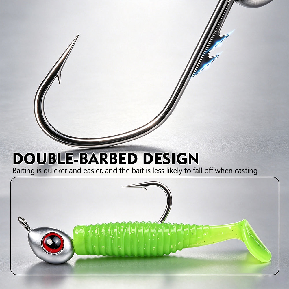 PROBEROS JIG062 3D Eye Jig Head Mounted on Soft Plastic Worm Swimbait