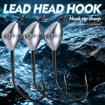 PROBEROS JIG063 Unpainted Raw Lead Jig Head Hooks 10Pcs Box Packaging