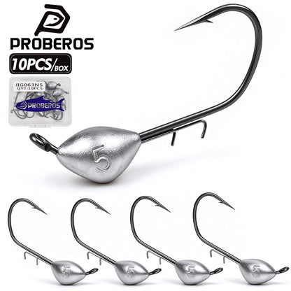 PROBEROS JIG063 Unpainted Raw Lead Jig Head Hooks 10Pcs Box Packaging