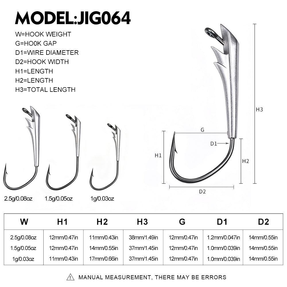 PROBEROS JIG064 Boat Shape Jig Head Size Chart 1g 1.5g 2.5g Dimensions