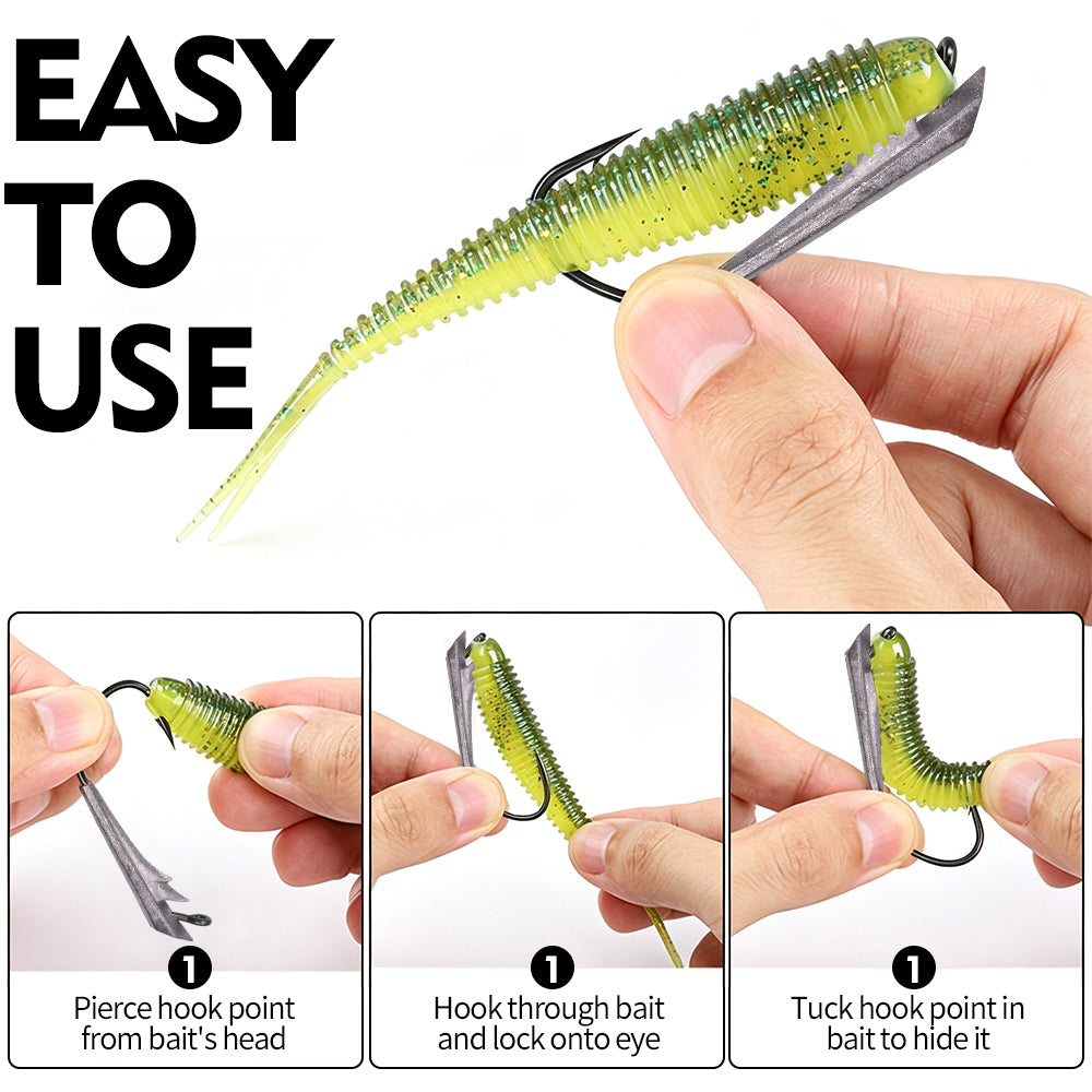 PROBEROS JIG064 weedless boat‑shape jig head hook step‑by‑step rigging instruction, easy to rig soft plastic bait for bass fishing
