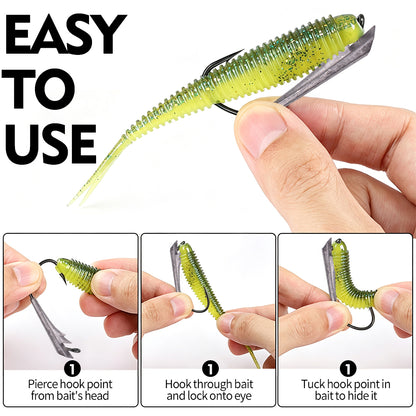 PROBEROS JIG064 weedless boat‑shape jig head hook step‑by‑step rigging instruction, easy to rig soft plastic bait for bass fishing