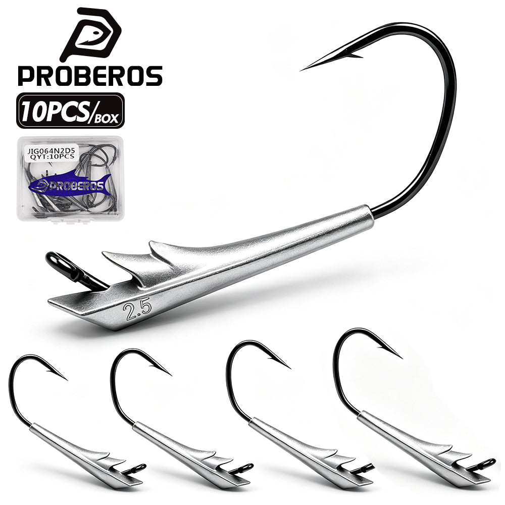 PROBEROS JIG064 Weedless Boat Shape Lead Jig Head Hooks 10Pcs Box Packaging