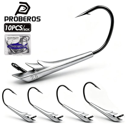 PROBEROS JIG064 Weedless Boat Shape Lead Jig Head Hooks 10Pcs Box Packaging