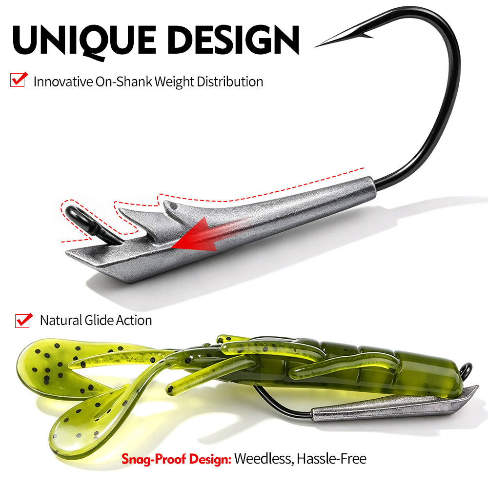 PROBEROS JIG064 Weedless Boat Shape Jig Head Mounted on Soft Plastic Bait
