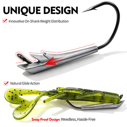 PROBEROS JIG064 Weedless Boat Shape Jig Head Mounted on Soft Plastic Bait