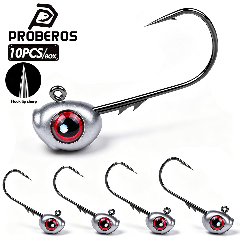 Proberos JIG065 3D fish eye lead head jig hooks high carbon steel 10pcs PP box set