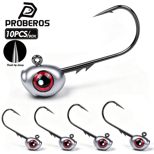Proberos JIG065 3D fish eye lead head jig hooks high carbon steel 10pcs PP box set