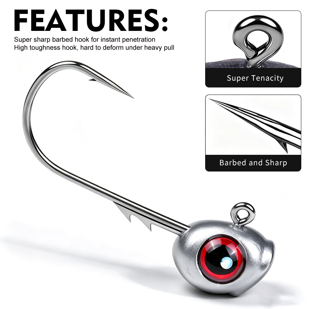 Proberos JIG065 3D fish eye lead jig head hook key features diagram