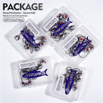 Proberos JIG065 3D eye lead head jig hooks 10pcs in transparent plastic PP box