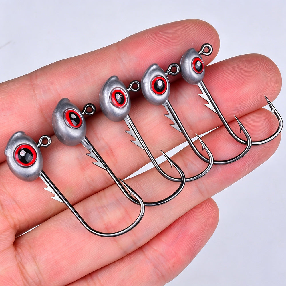 Proberos JIG065 3D eye lead jig head hooks array on red display tray