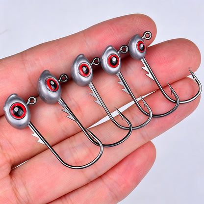 Proberos JIG065 3D eye lead jig head hooks array on red display tray