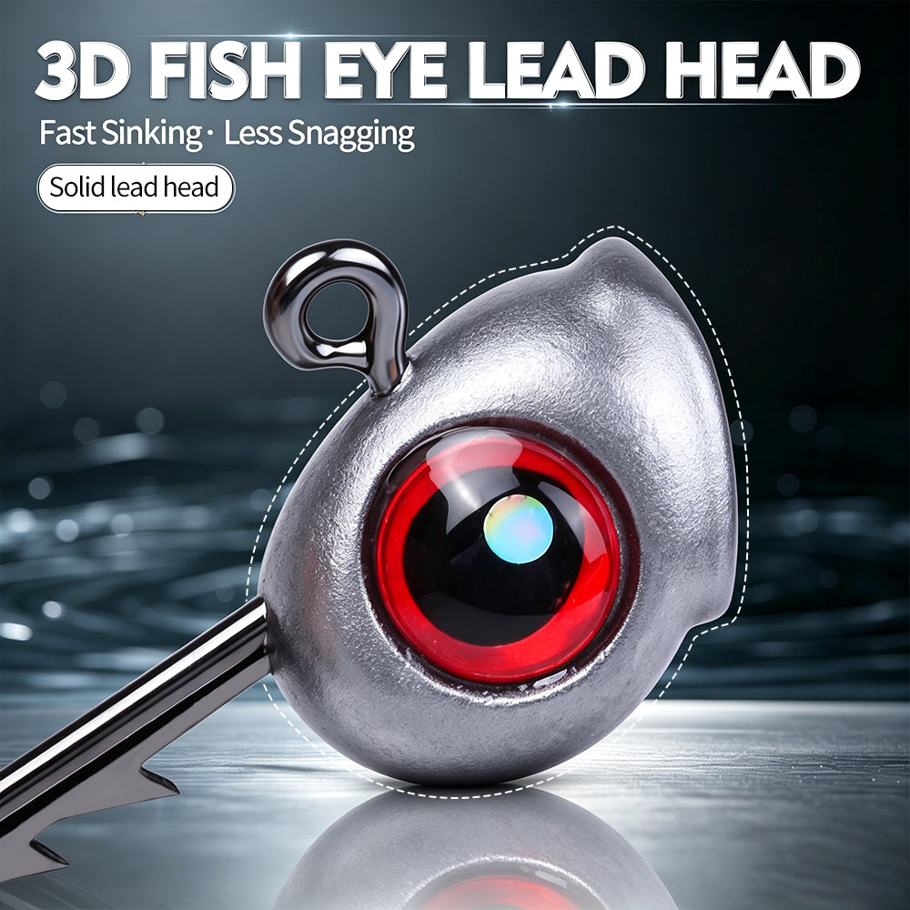 Close-up of Proberos JIG065 realistic 3D holographic fish eye design on lead head