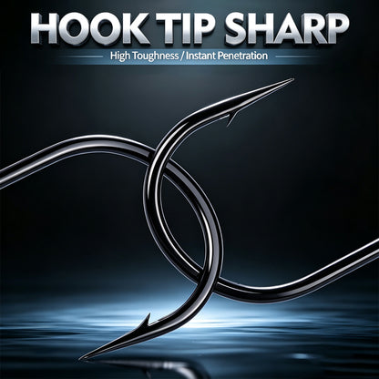 Close up of Proberos JIG066 sharp barbed hook tip and round lead ball structure