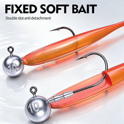 Proberos JIG066 ball lead head jig hook with double slot anti-detachment bait keeper rigged with soft plastic lure for bass fishing