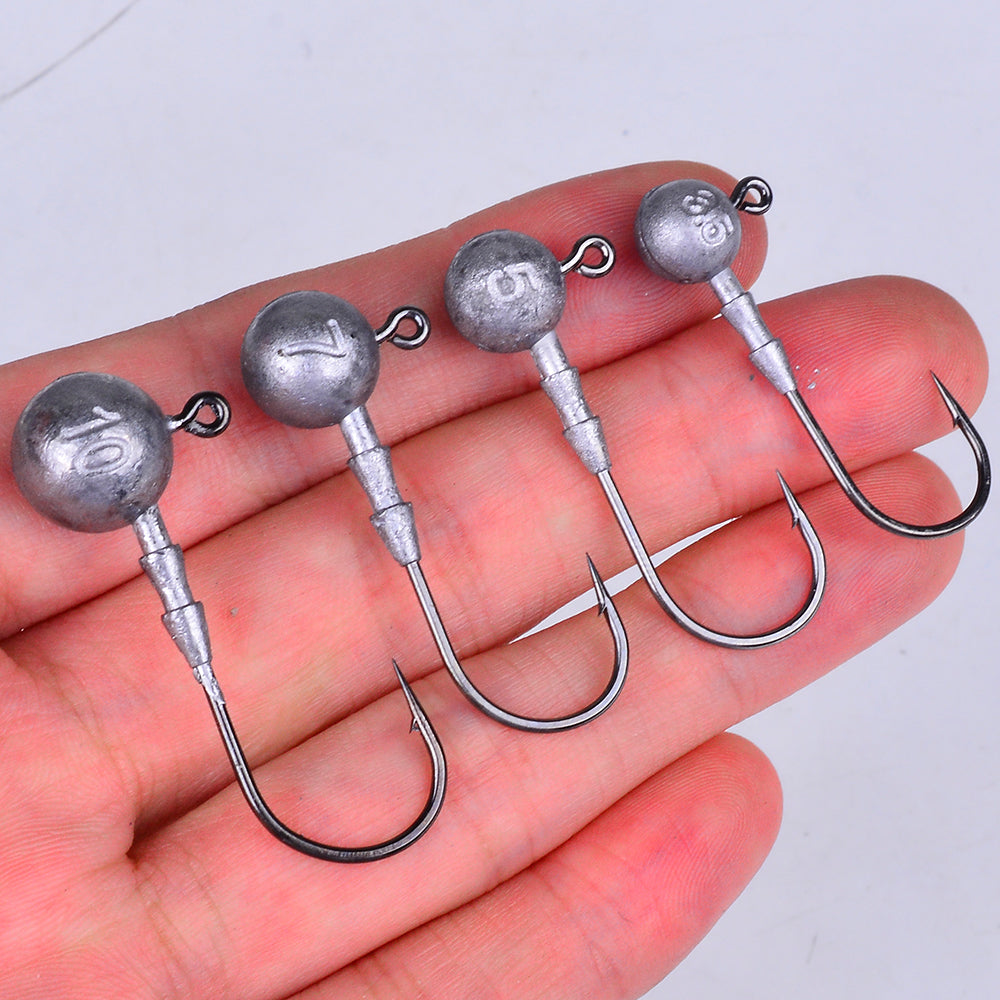 Handhold real shot of Proberos JIG066 heavy weight ball jig head hooks