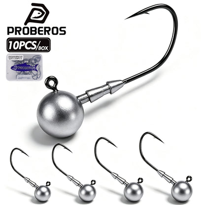 PROBEROS JIG068 10pcs round ball lead jig head hooks set with dual bait keepers