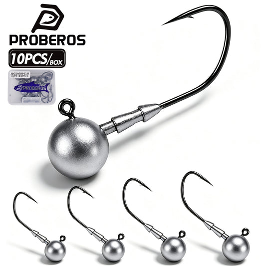 PROBEROS JIG068 10pcs round ball lead jig head hooks set with dual bait keepers