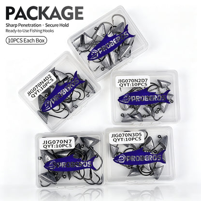 10PCS PROBEROS JIG070 bullet lead jig head hooks in plastic tackle box