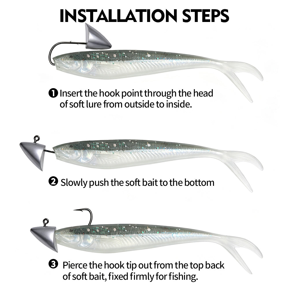 PROBEROS bullet jig head rigged with paddle tail soft plastic swimbait for bass fishing
