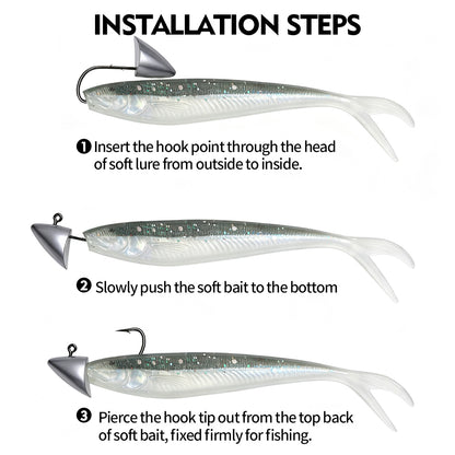PROBEROS bullet jig head rigged with paddle tail soft plastic swimbait for bass fishing