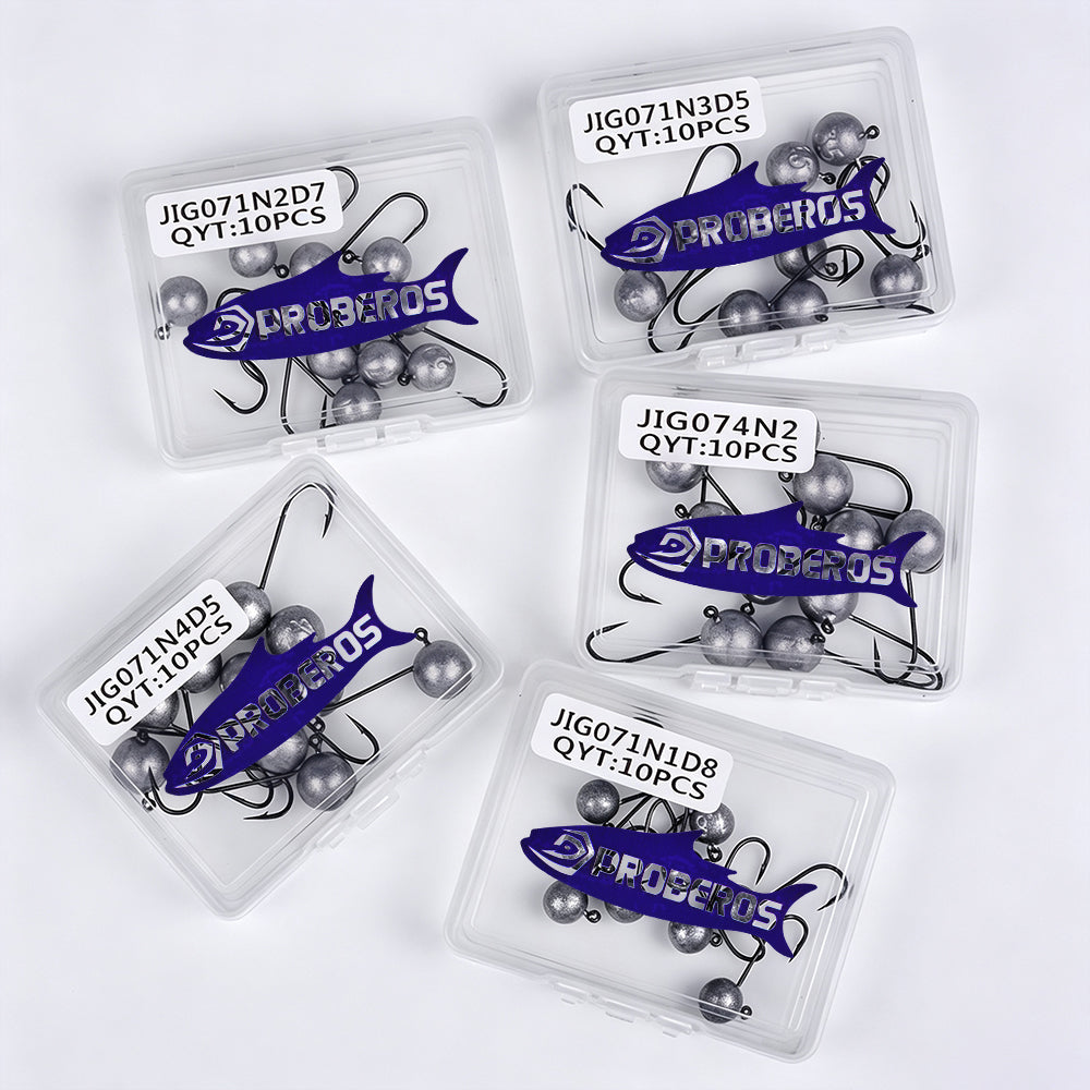 10PCS Proberos JIG071 round ball lead jig head hooks with PP storage box