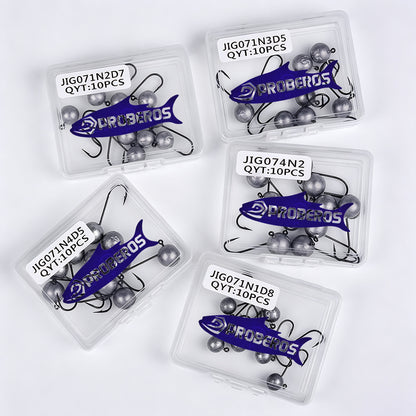 10PCS Proberos JIG071 round ball lead jig head hooks with PP storage box