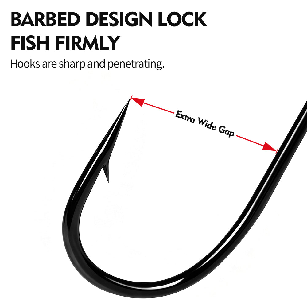 Close up of sharp high carbon steel barbed hook point on Proberos JIG071
