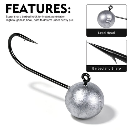 Proberos JIG071 round ball lead jig head hooks set for freshwater bass fishing