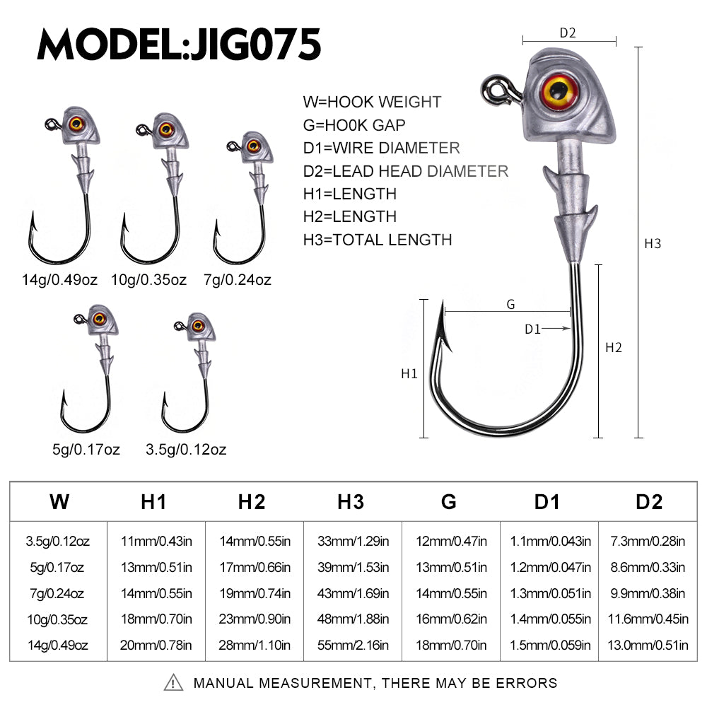 High carbon steel barbed single hooks showing the streamlined fish-shaped lead head and bait keeper.