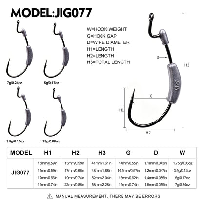 PROBEROS JIG077 lead jig head hook sizes 2.5g 3.5g 5g 7g 10g