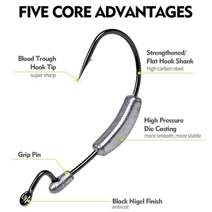 PROBEROS JIG077 offset worm hook with bait stop barb and high carbon steel wire