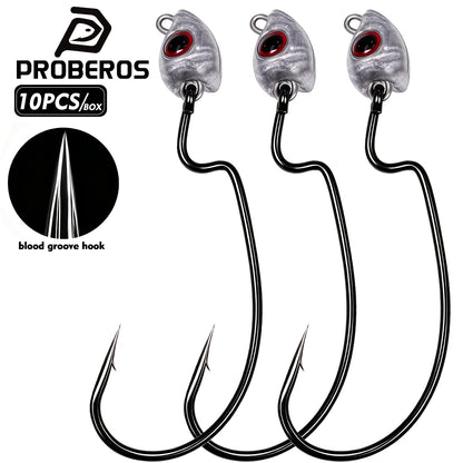PROBEROS JIG080 red 3D eye offset lead jig head hook for soft plastic worms