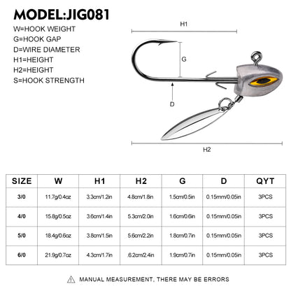 Heavy duty high carbon steel lead head jig hooks showing the underspin ball bearing swivel and bait keeper.