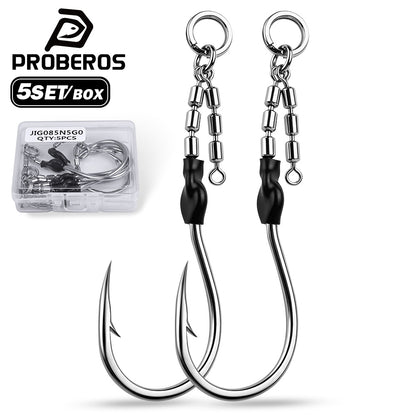 PROBEROS JIG085 Swivel Single Assist Fishing Hooks 5Pcs Pack Stainless Steel