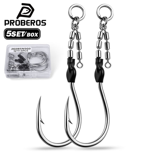 PROBEROS JIG085 Swivel Single Assist Fishing Hooks 5Pcs Pack Stainless Steel
