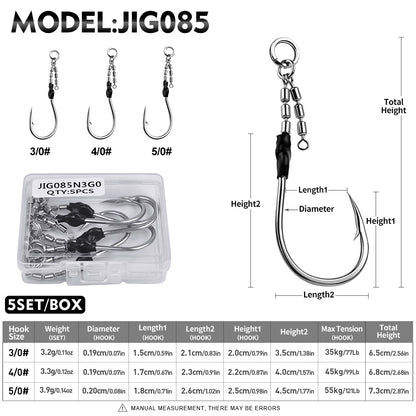 PROBEROS JIG085 Stainless Steel Swivel Single Hooks 3/0# 4/0# 5/0# Overview