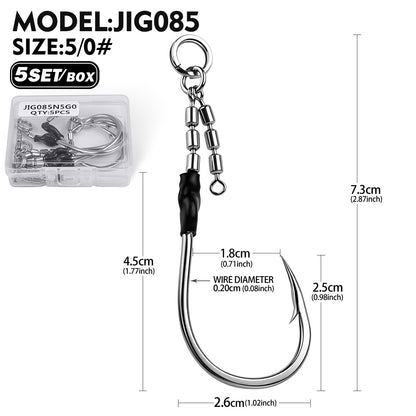 PROBEROS JIG085 Swivel Single Hook Dimensions 3/0# 4/0# 5/0# Size Chart