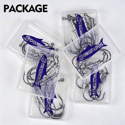 PROBEROS JIG089 multi-spike jig head hooks stored in clear PP tackle box