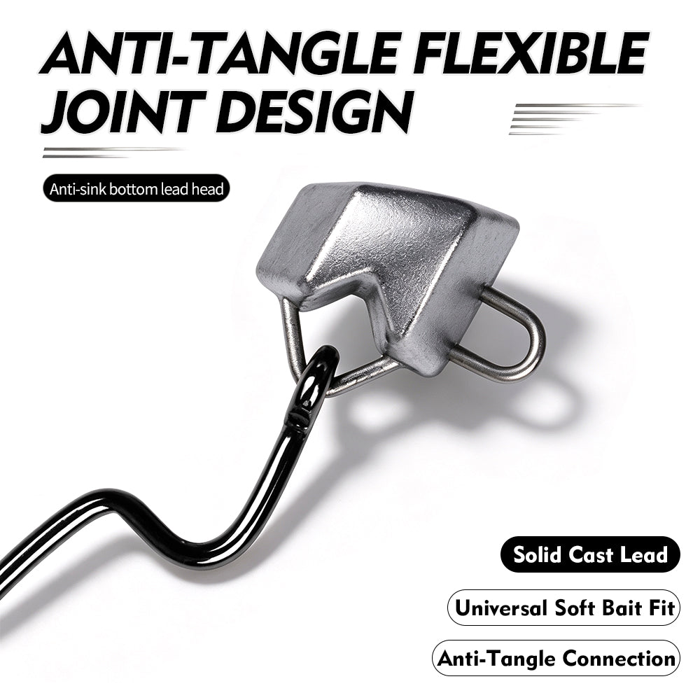Anti-tangle flexible joint lead weight design on PROBEROS JIG090 offset hook