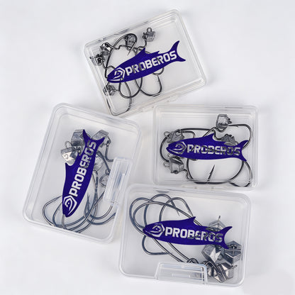 PROBEROS JIG090 triangle offset jig head hooks stored in clear tackle box