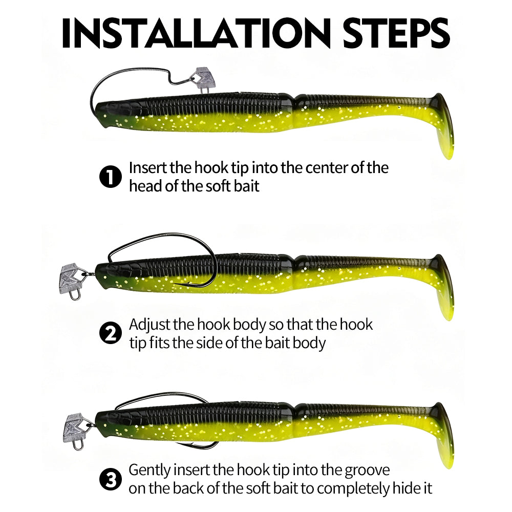 Step-by-step guide to rigging soft plastic worm lure on PROBEROS JIG090 offset hook